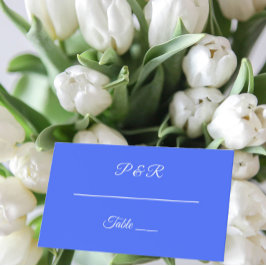 Cartão De Mesa Casamento de Script Simples Real Azul