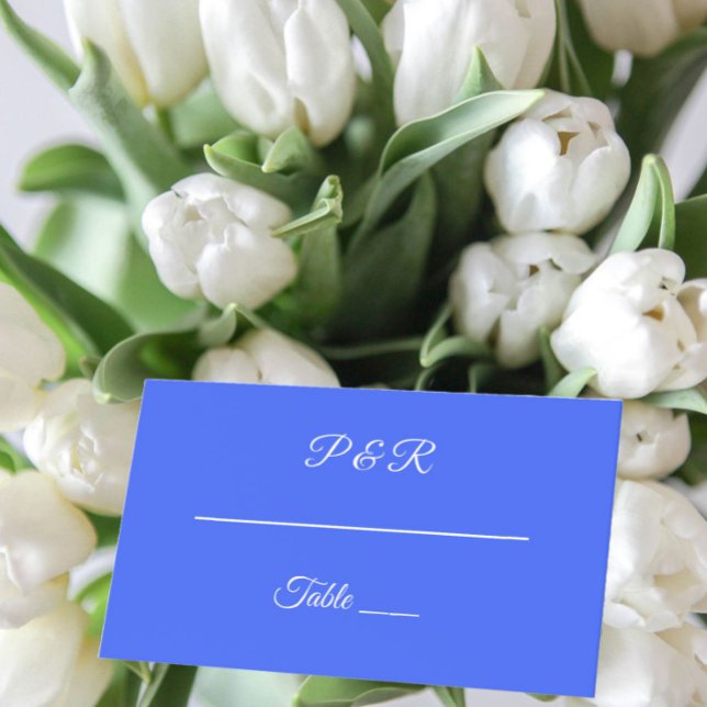 Cartão De Mesa Casamento de Script Simples Real Azul (In Situ Wedding)