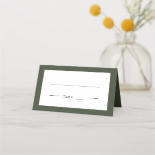 Cartão De Mesa Casamento de setas minimalista Verde-oliva