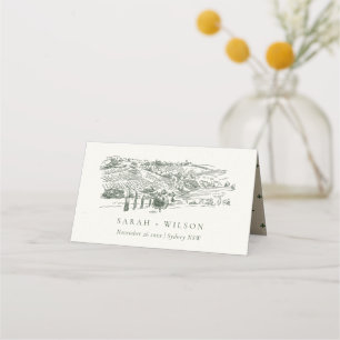 Cartão De Mesa Casamento de Sketch Da Chic Rustic Green Winery Mo