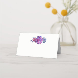 Cartão De Mesa Casamento de Suculentes de Aquarela Púrpura