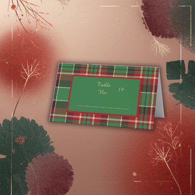 Cartão De Mesa casamento de tartan celta escocês vermelho-verde (Criador carregado)