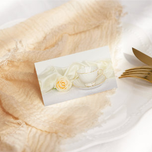 Cartão De Mesa Casamento de Tea Cup e Rose Branca
