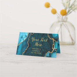 Cartão De Mesa Casamento de Teal e Agate Marble Dourado