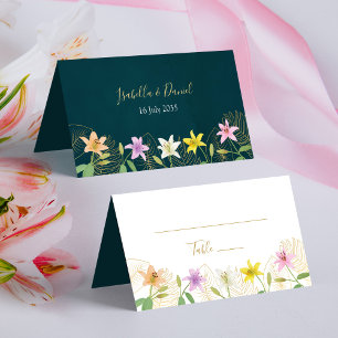 Cartão De Mesa Casamento de Teal Floral de Verão Tropical