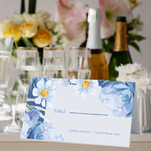 Cartão De Mesa Casamento de Trendy Floral Branco Azul-Elegante e