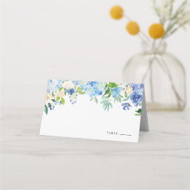 Cartão De Mesa Casamento de Watercolor Blue Hydrangea Floral Garl