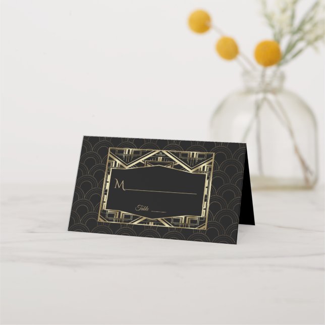 Cartão De Mesa Casamento do estilo Dourado Gatsby Art Deco (Frente)