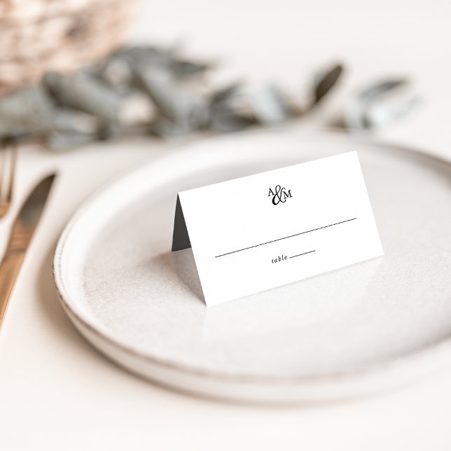 Cartão De Mesa Casamento do Monograma de Ampersand Preto e Branco (Criador carregado)