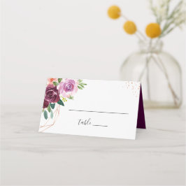 Cartão De Mesa Casamento Dourado com Plum Purple Floral Moderno R