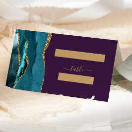 Cartão De Mesa Casamento Dourado de Agate Roxo Chic Teal