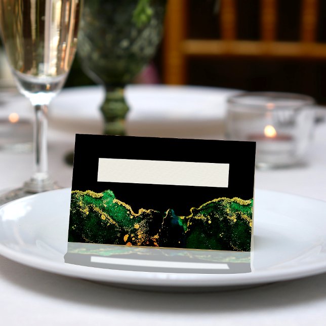Cartão De Mesa Casamento Dourado de Bronze Verde Negro (Black Green Bronze Gold Wedding Place Card)