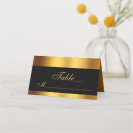 Cartão De Mesa Casamento Dourado de Caligrafia Preta de Luxo