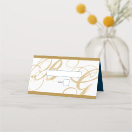 Cartão De Mesa Casamento Dourado de Monograma de Script Elegante 