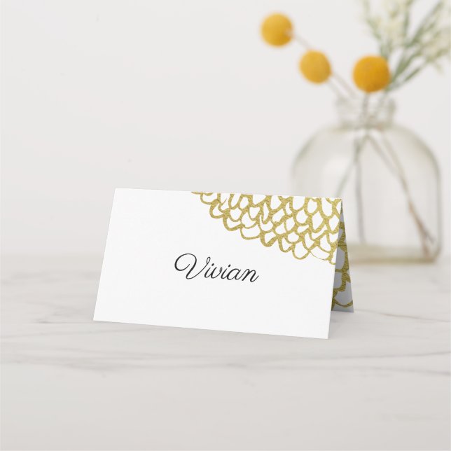 Cartão De Mesa Casamento Dourado de Padrões Petais desenhados à m (Frente)