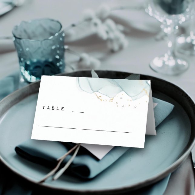 Cartão De Mesa Casamento Dourado de praia azul-moderno minimalist (modern dusty blue gold beach wedding table number summer waves elegant bohemian romantic simple chic)
