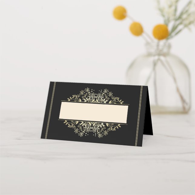 Cartão De Mesa Casamento Dourado Elegante de Black e Linen (Frente)