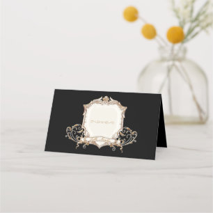 Cartão De Mesa Casamento Dourado Elegante em Black Swirls