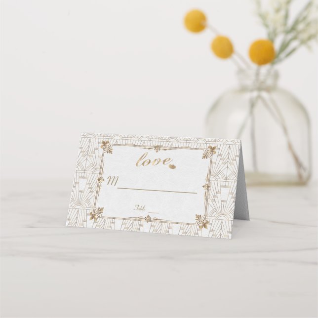 Cartão De Mesa Casamento Dourado White 20s Real Fleur-de-Lis Art  (Verso)