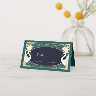 Cartão De Mesa Casamento Elegante Art Nouveau Swans