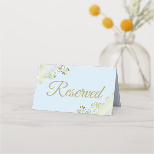 Cartão De Mesa Casamento Elegante Azul Pó Dourado Lacy Reservado