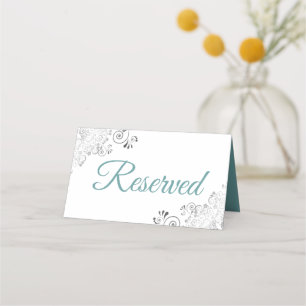 Cartão De Mesa Casamento Elegante Branca de Silver Frills Teal Re