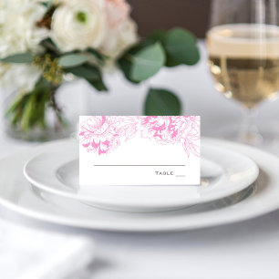 Cartão De Mesa Casamento Elegante com Peônia Rosa e Cinza