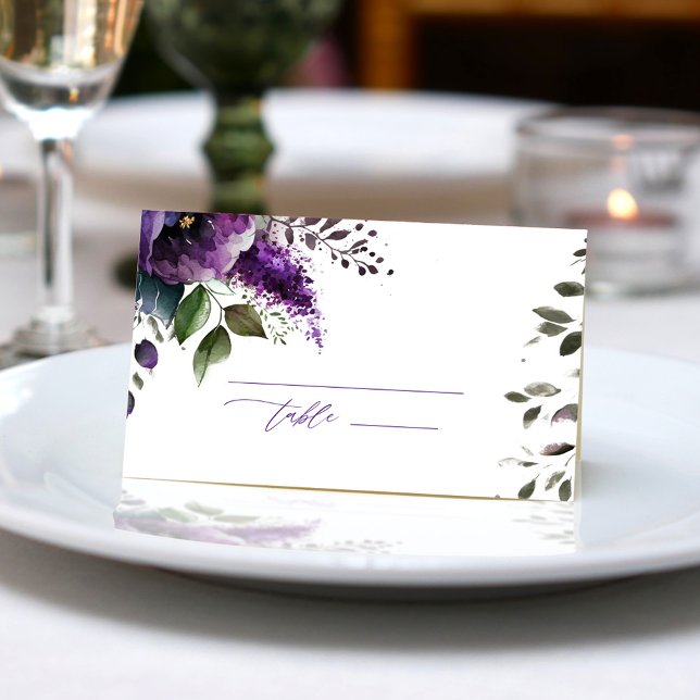 Cartão De Mesa Casamento Elegante Do Jardim Botânico Moderno Roxo (Purple Modern Botanical Garden Elegant Wedding Place Card)