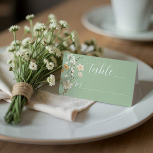 Cartão De Mesa Casamento Elegante Floral Verde-Sage Dobrado