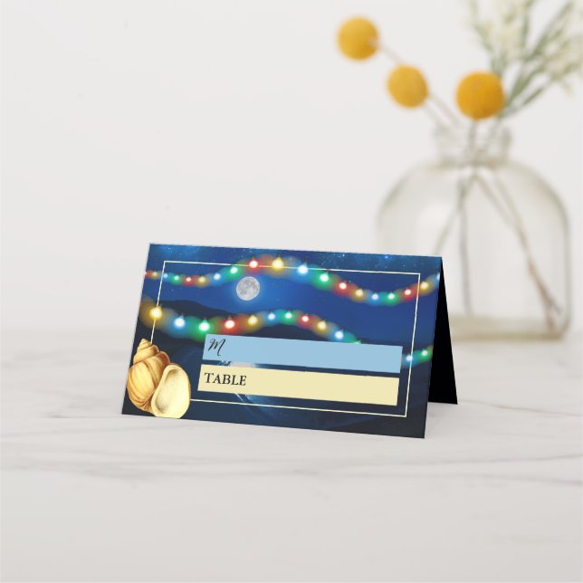 Cartão De Mesa Casamento Elegante Moonlit Beach (Frente)