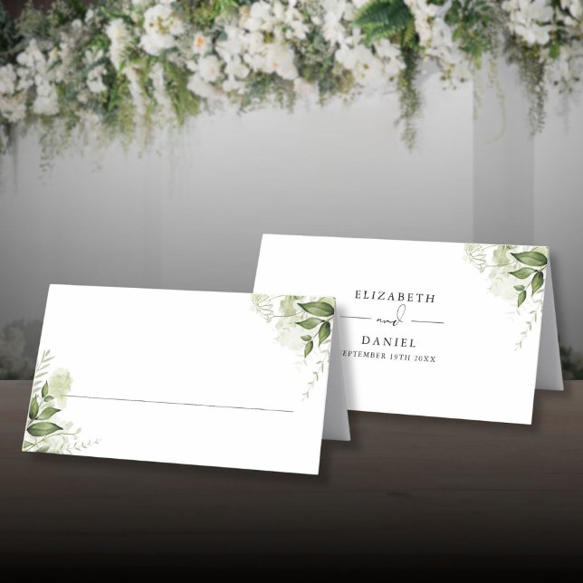 Cartão De Mesa Casamento Elegante Russo Verde Dobrado (Elegant Rustic Greenery Wedding Folded Place Card)