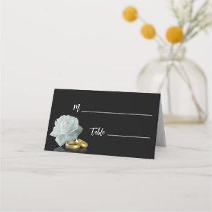 Cartão De Mesa Casamento Elegante White Rose Dourado Rings Black