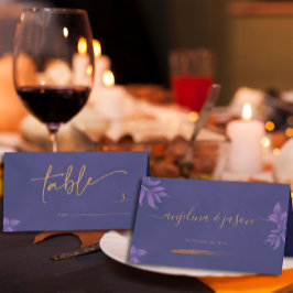 Cartão De Mesa Casamento Eucalipto Roxo de Script Dourado Elegant