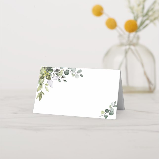 Cartão De Mesa Casamento Eucalyptus com Aquarela Elegante (Frente)