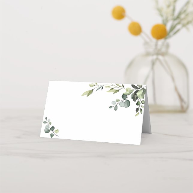 Cartão De Mesa Casamento Eucalyptus com Aquarela Elegante (Frente)