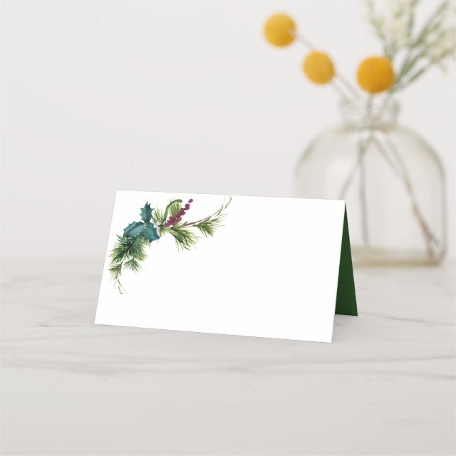 Cartão De Mesa Casamento Evergreen Da Aquarela Floral De Inverno (Frente)