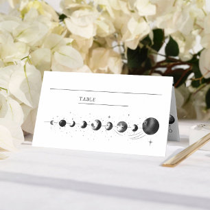 Cartão De Mesa Casamento Fases da Lua Crescente Preto Branco Cele