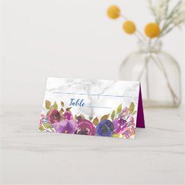 Cartão De Mesa Casamento Floral Água-Marinha Mármore Dourado Eleg