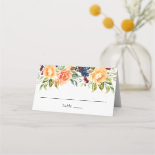 Cartão De Mesa Casamento Floral Aquarelado de Outono Rústico