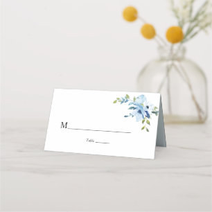 Cartão De Mesa casamento floral azul-claro-aquarela