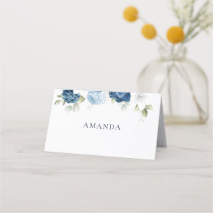 Cartão De Mesa Casamento Floral Azul com Água-Vedante