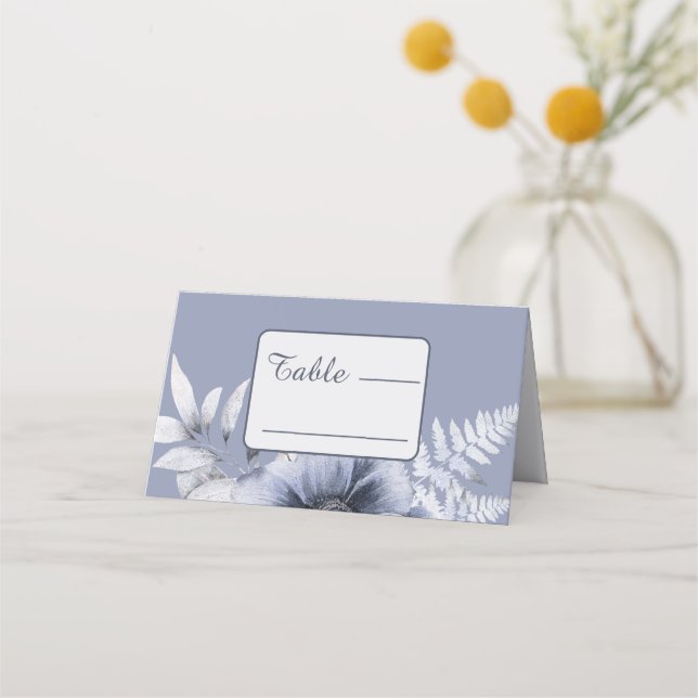 Cartão De Mesa Casamento Floral Azul-Dusty Elegante (Frente)