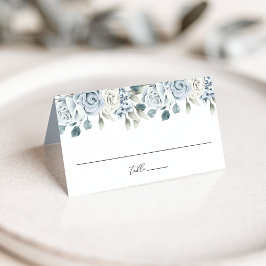 Cartão De Mesa Casamento Floral Azul Elegante Dusty