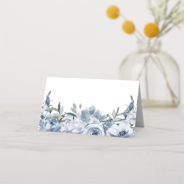 Cartão De Mesa Casamento Floral Azul Elegante Dusty (Frente)