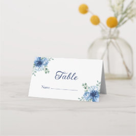 Cartão De Mesa Casamento Floral Azul Elegante Poeirento Eucalipto
