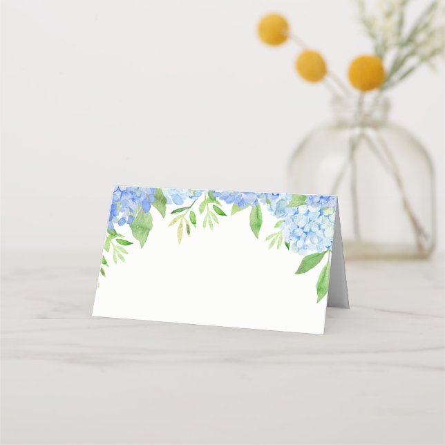 Cartão De Mesa Casamento Floral Azul Hydrangea (Frente)
