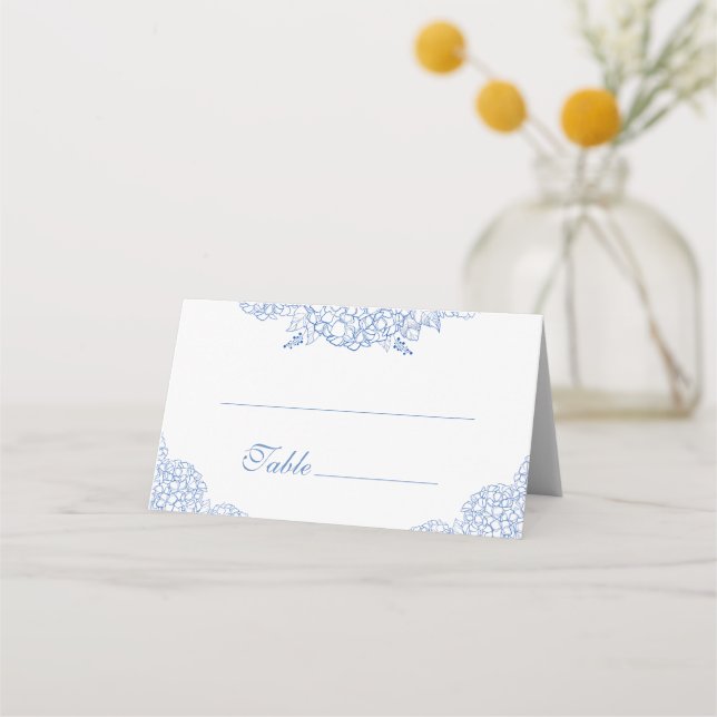Cartão De Mesa Casamento Floral Azul Moderno Hydrangea Dusty (Frente)
