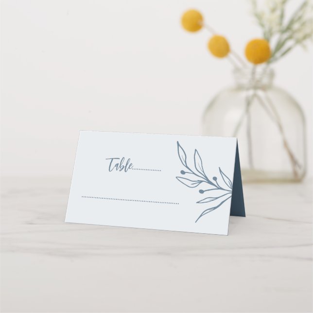 Cartão De Mesa Casamento floral azul simples (Frente)