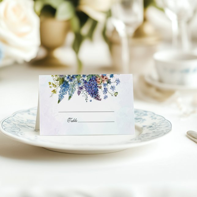 Cartão De Mesa Casamento Floral Azul-Violeta Boêmia (Criador carregado)