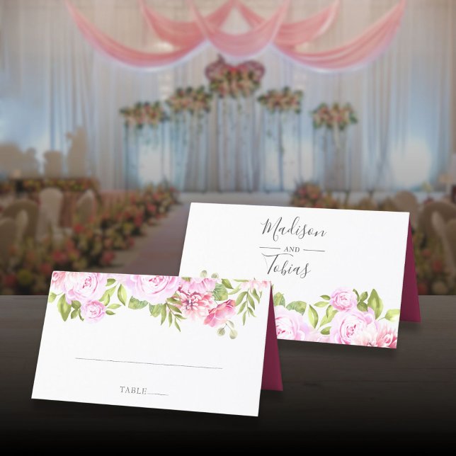 Cartão De Mesa Casamento Floral Blush Pink Peony Greenery (Blush Pink Peony Greenery Floral Wedding Place Card)